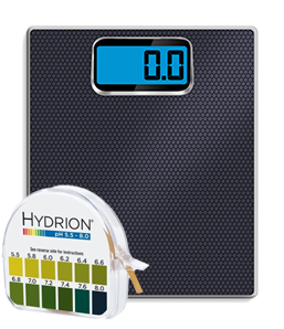 PH test strips + scale for progress